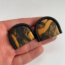 Load image into Gallery viewer, The Aria | Black and Gold Arch Marbled Polymer Clay Studs
